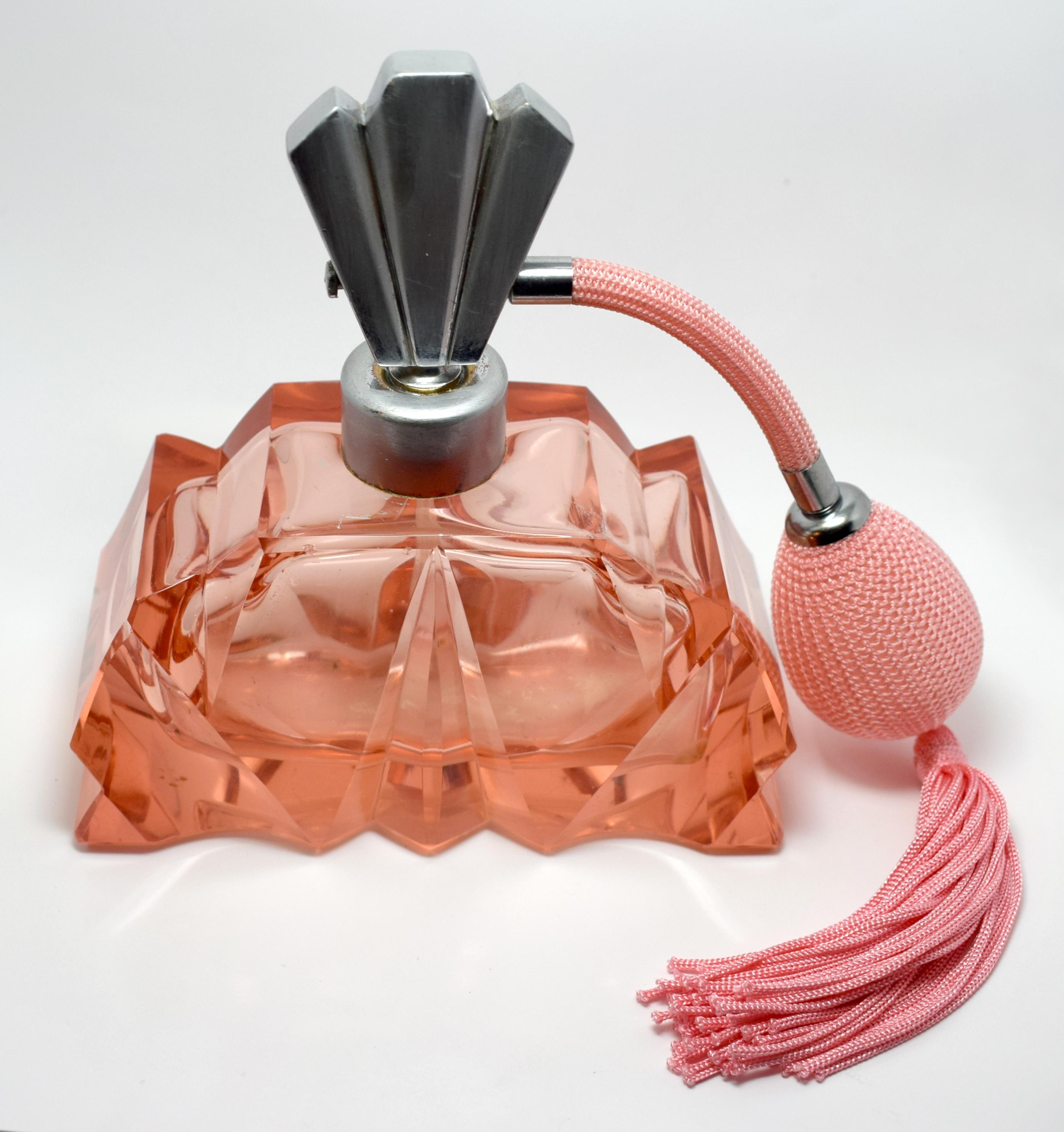 Original Large Art Deco Glass Perfume Atomiser In Good Condition In Devon, England