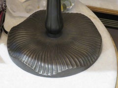 Original Large European Reverse Painted Glass and Bronze Floral Table Lamp Andre