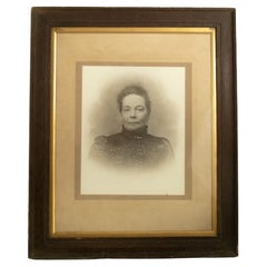 Antique LARGE PORTRAIT PHOTOGRAPH of a noble lady in oak frame, French