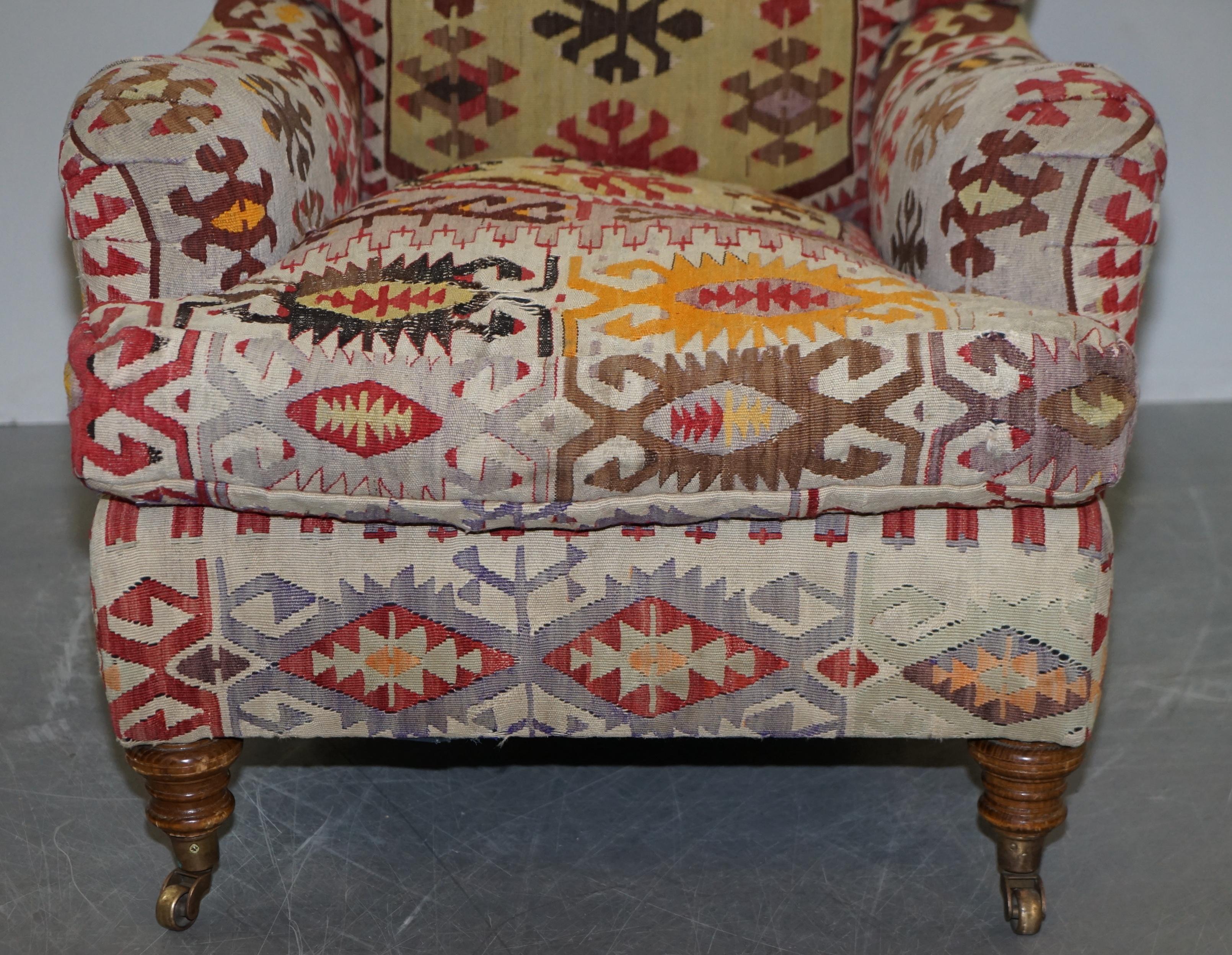 Original Large George Smith Signature Scroll Arm Kilim Upholstery Aztec Armchair 1