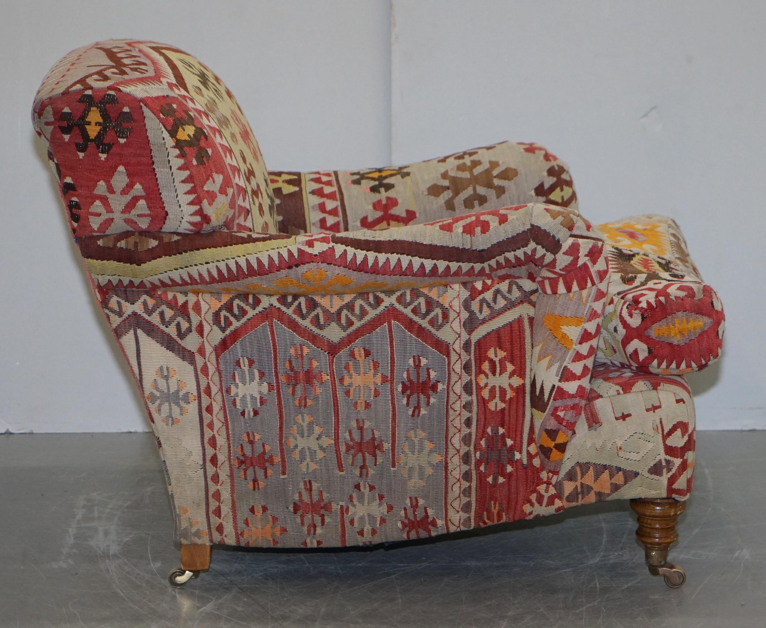 Original Large George Smith Signature Scroll Arm Kilim Upholstery Aztec Armchair 3