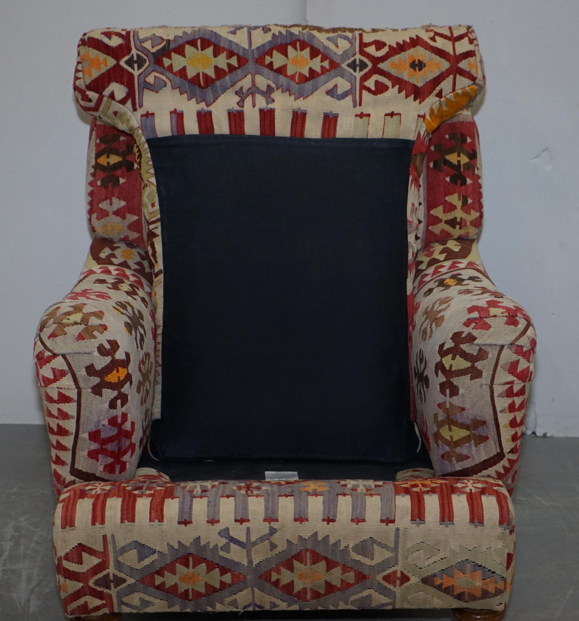 Original Large George Smith Signature Scroll Arm Kilim Upholstery Aztec Armchair 6