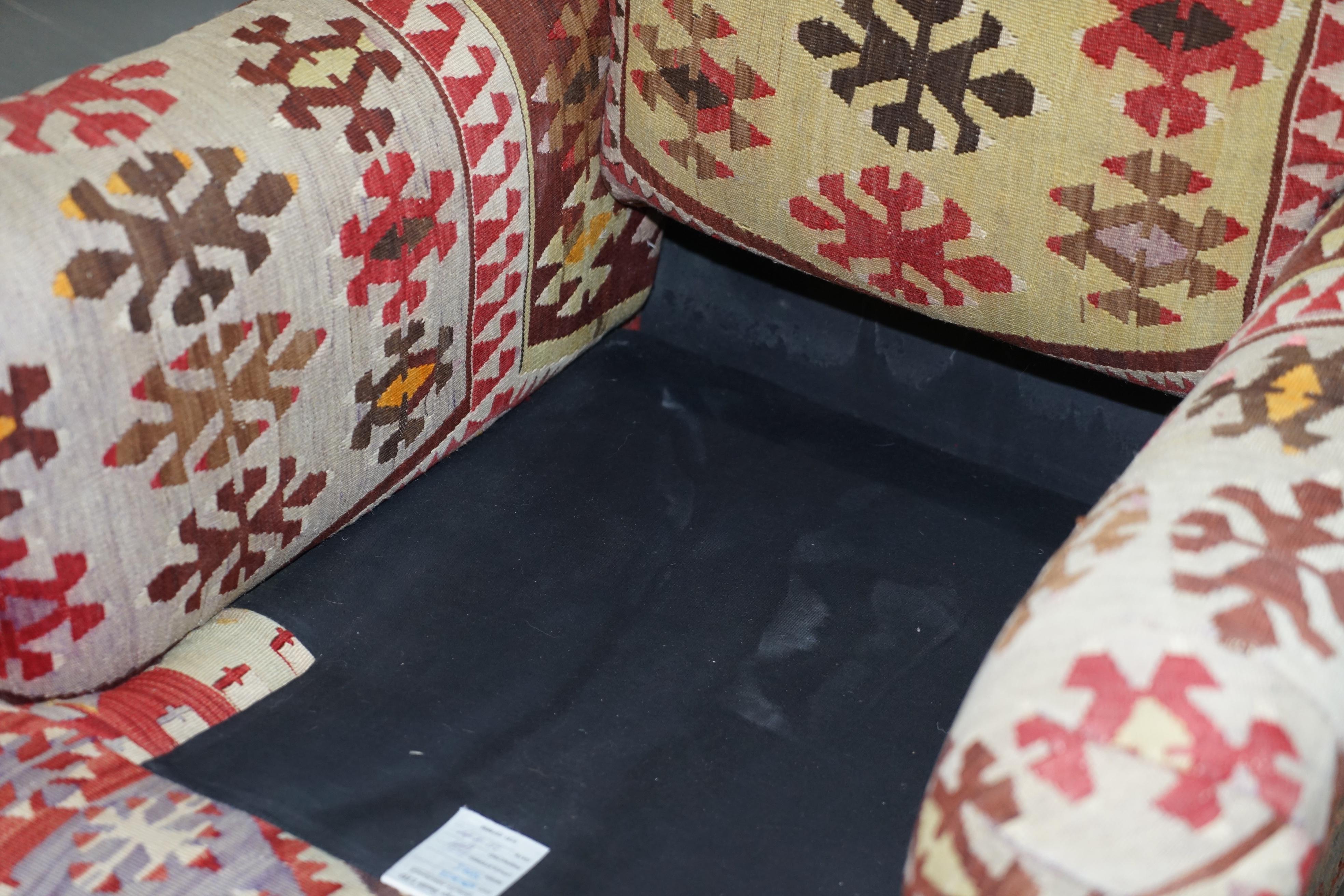 Original Large George Smith Signature Scroll Arm Kilim Upholstery Aztec Armchair 9