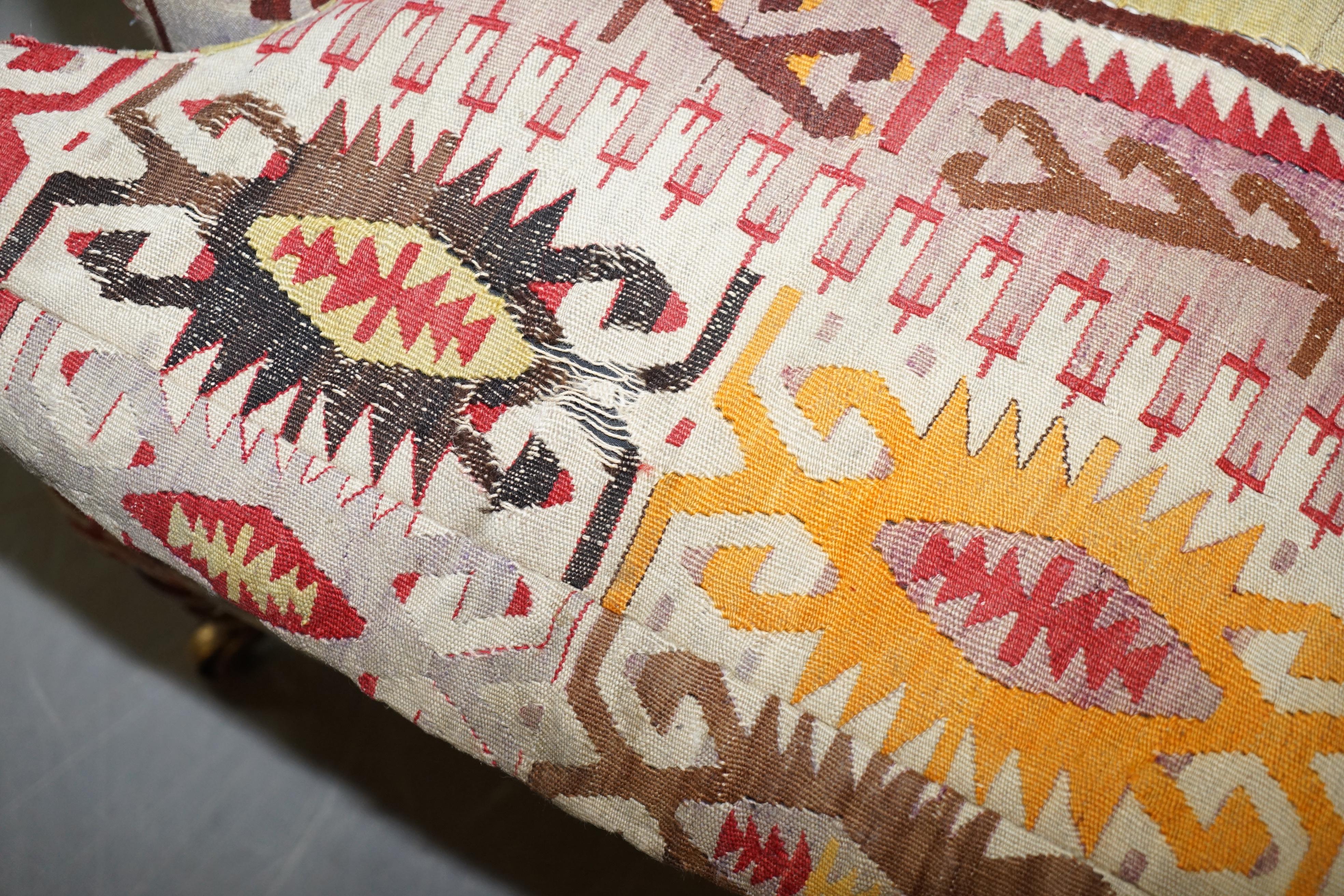 English Original Large George Smith Signature Scroll Arm Kilim Upholstery Aztec Armchair