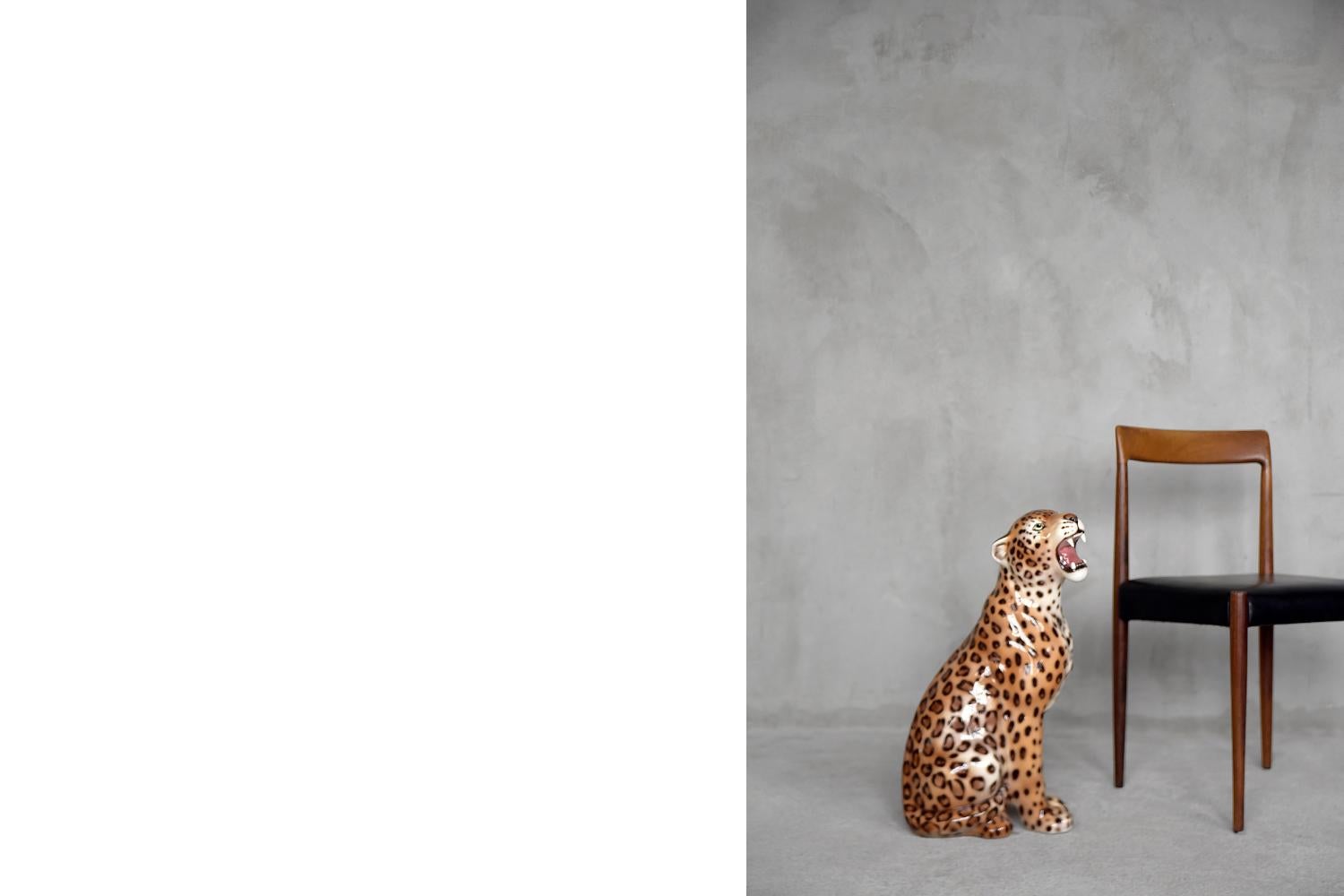 Original Large Mid-Century Modern Italian Ceramic Sculpture of a Seating Leopard 2