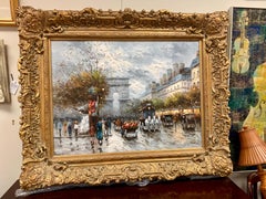 Original Large Painting Paris by Signed Jean Marc Fornea Carved Giltwood Frame