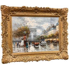 Original Large Painting Paris by Signed Jean Marc Fornea Carved Giltwood Frame