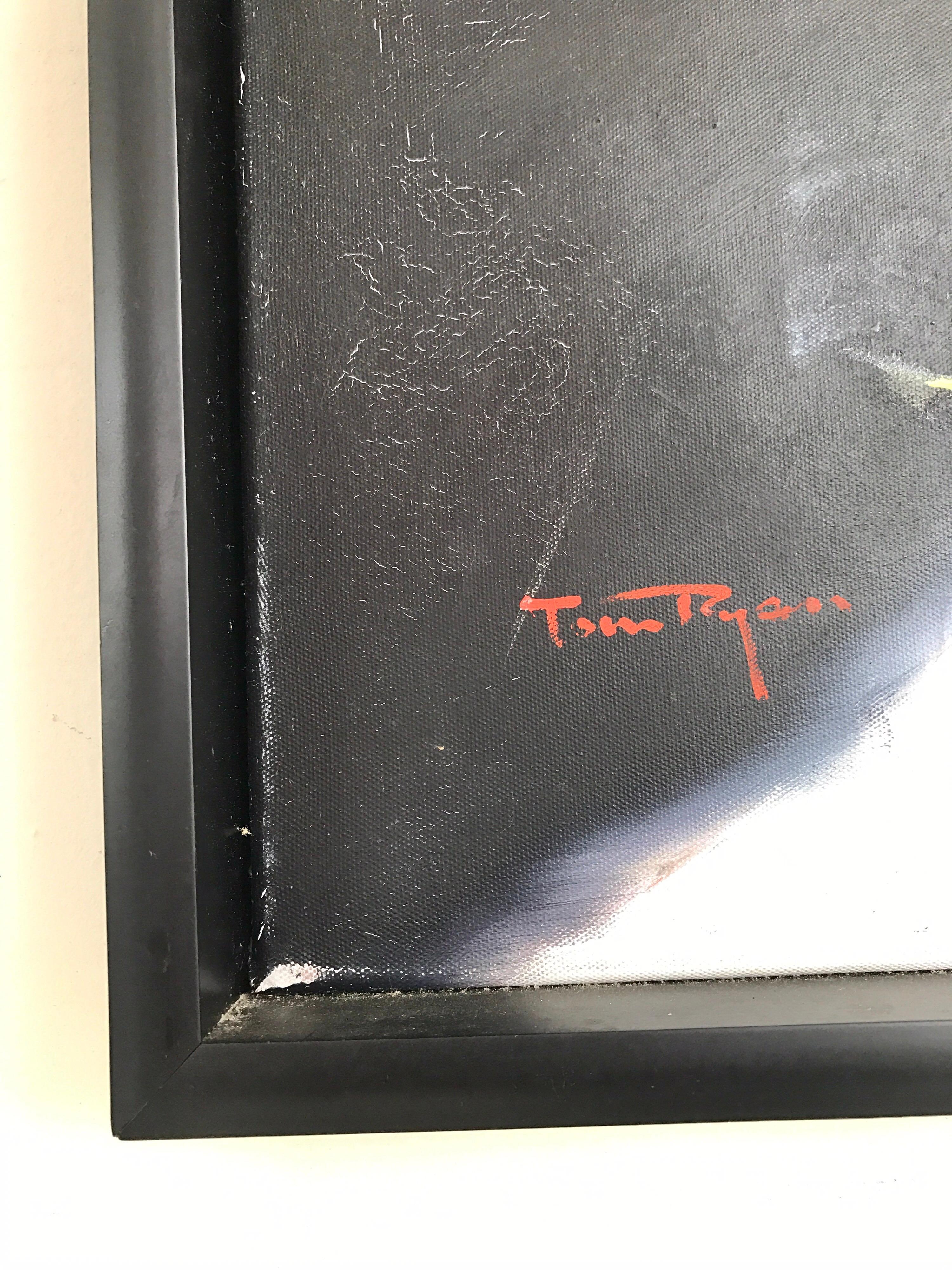 American Original Large Red Floral Oil Painting Signed by Tom Ryan