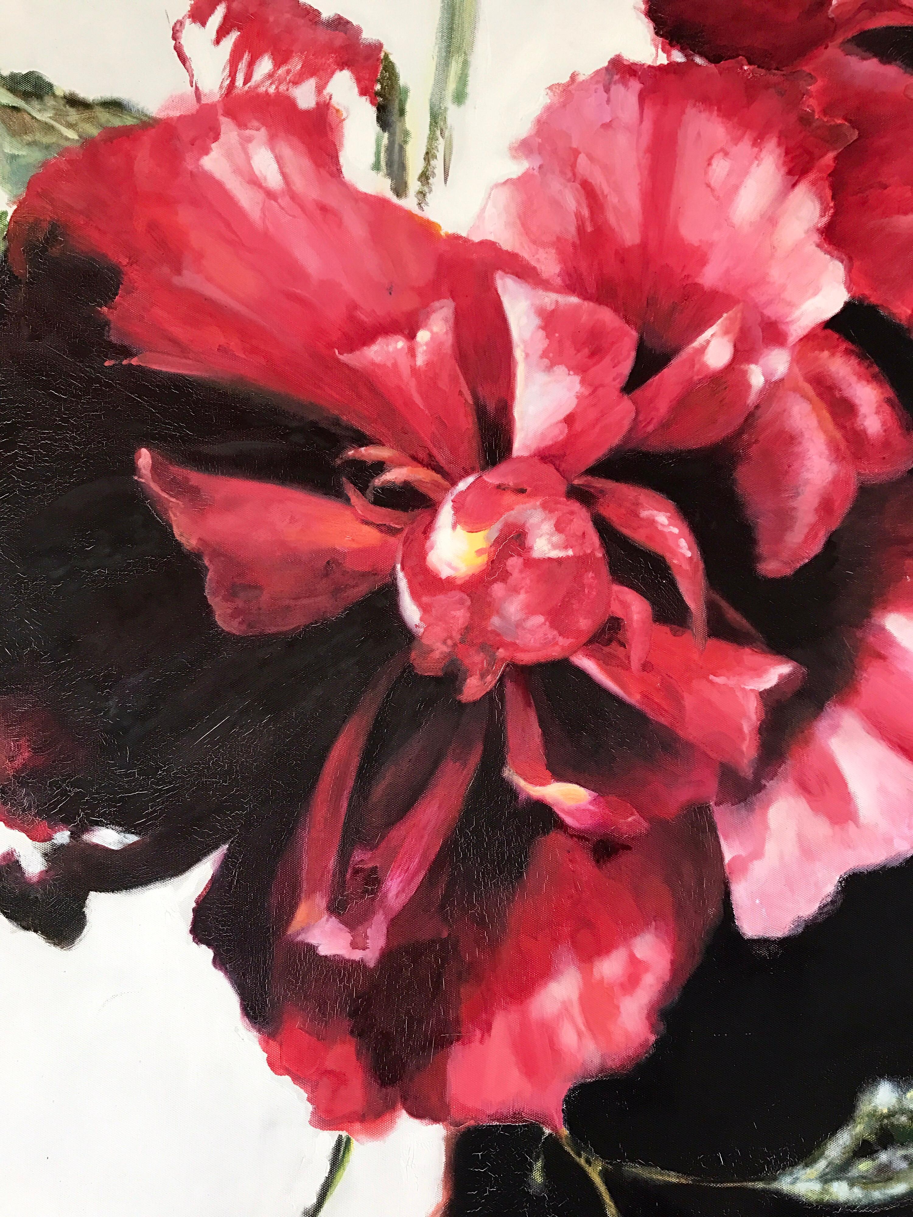Original Large Red Floral Oil Painting Signed by Tom Ryan In Good Condition In West Hartford, CT