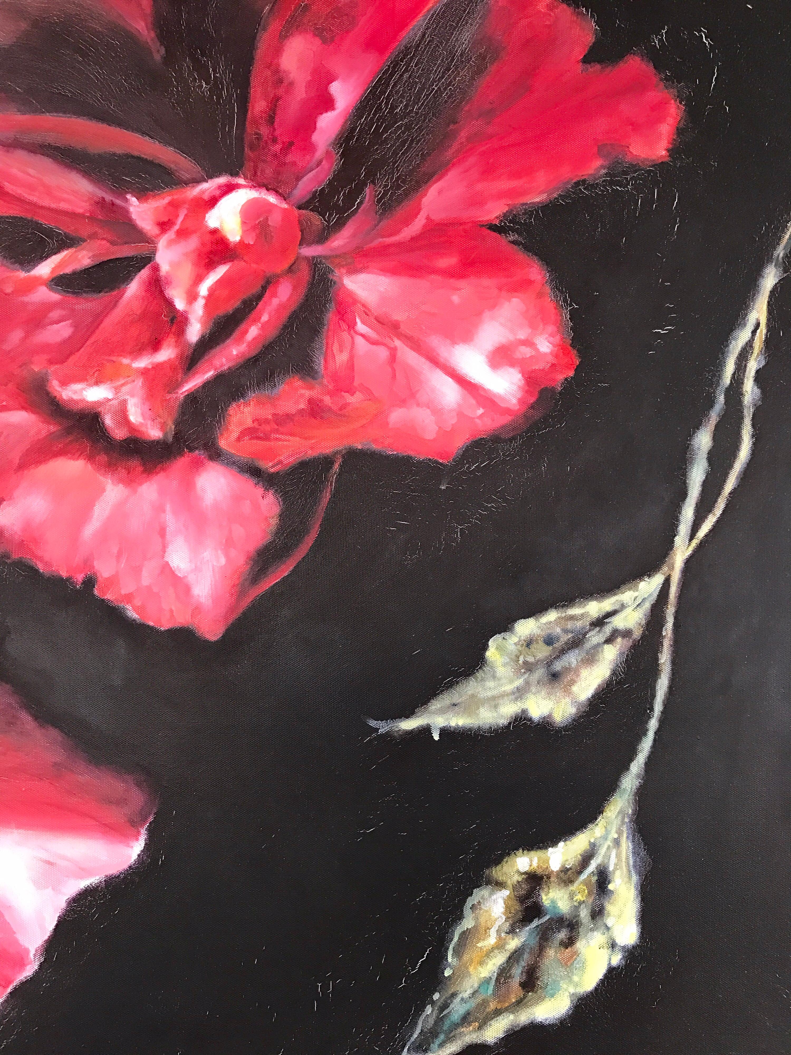Late 20th Century Original Large Red Floral Oil Painting Signed by Tom Ryan