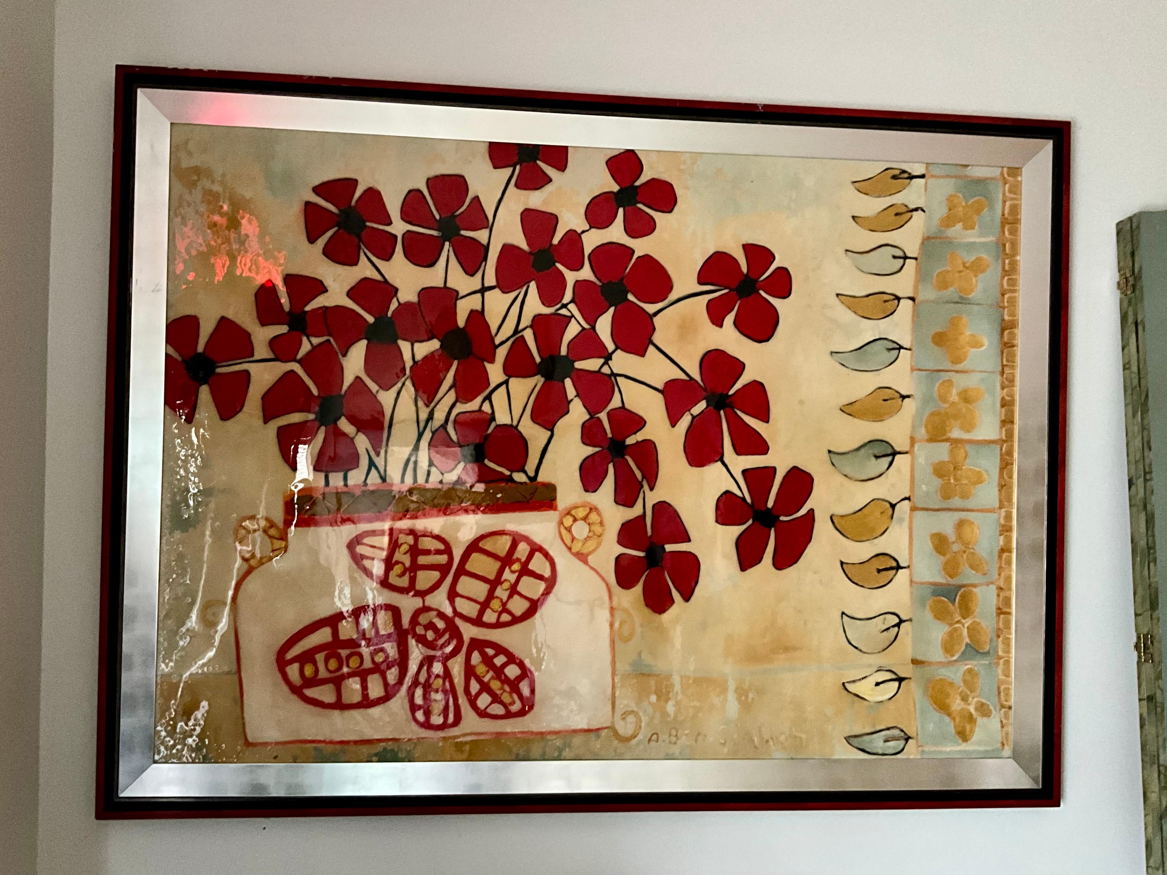 Quadro originale di grandi dimensioni con papavero rosso di Avi Ben Simhon - Olio e resina su tela in vendita 2