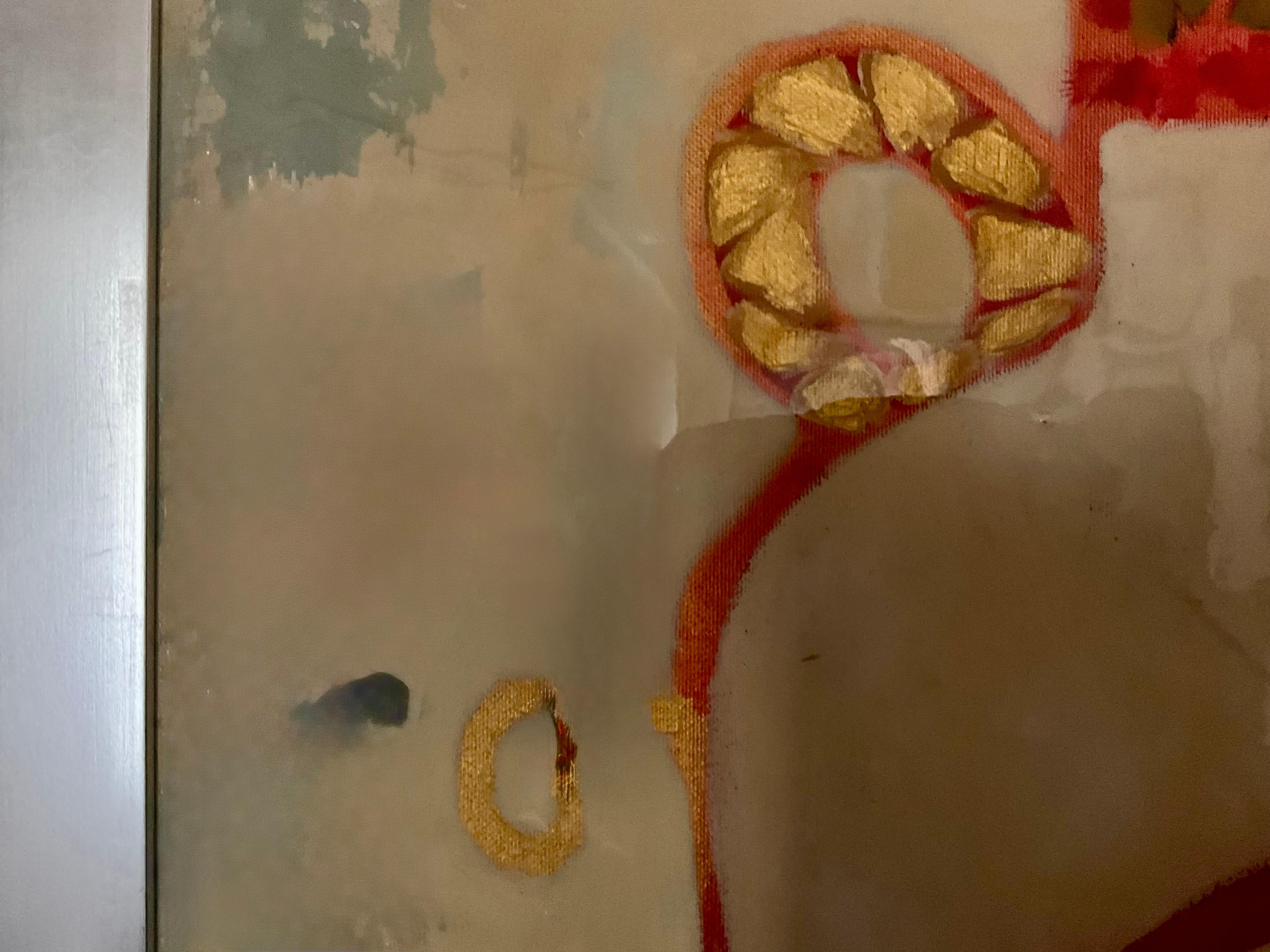 Mid-Century moderno Quadro originale di grandi dimensioni con papavero rosso di Avi Ben Simhon - Olio e resina su tela in vendita