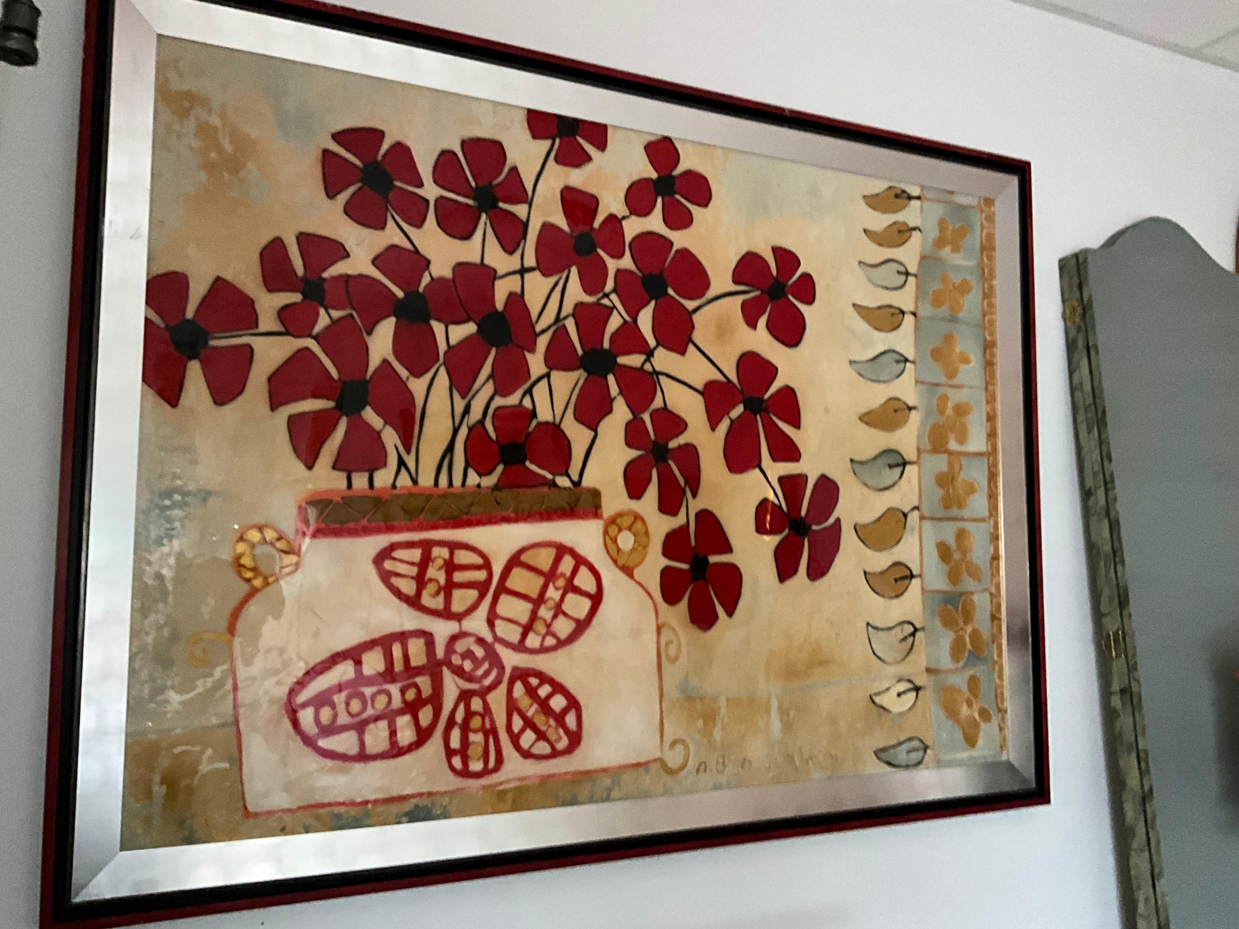 Quadro originale di grandi dimensioni con papavero rosso di Avi Ben Simhon - Olio e resina su tela in vendita 1