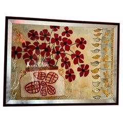 Original Large Red Poppy Painting by Avi Ben Simhon - Oil and Resin on Canvas
