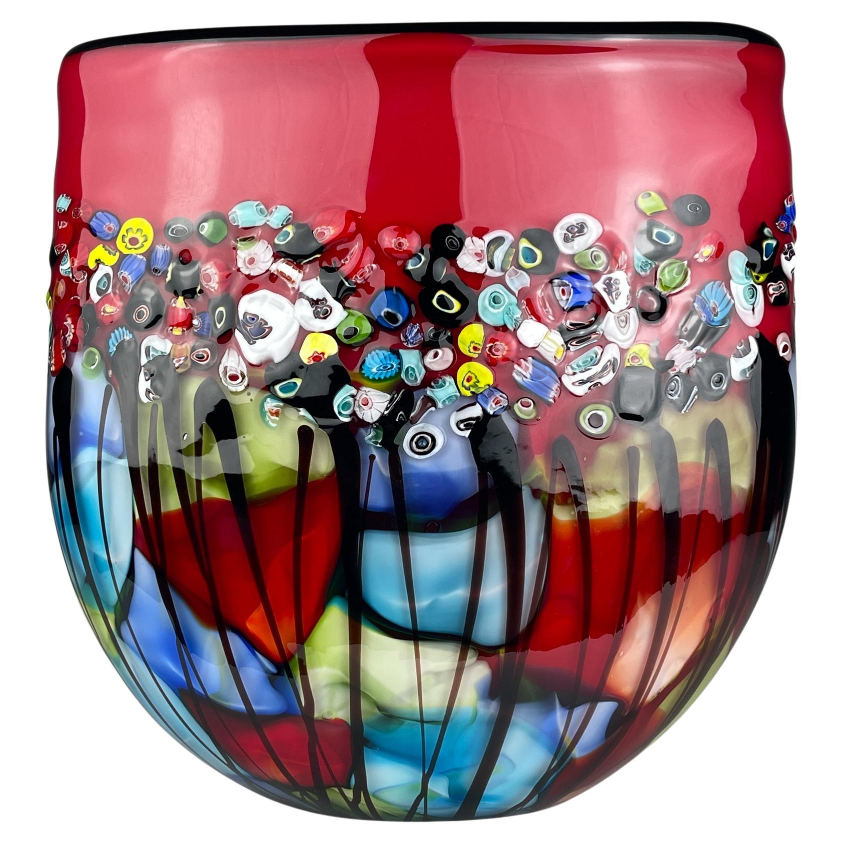 Originale grande vaso vintage in vetro di Murano, Italia anni '80