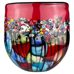 Original large vintage murano glass vase Murrine, Italy 1980s