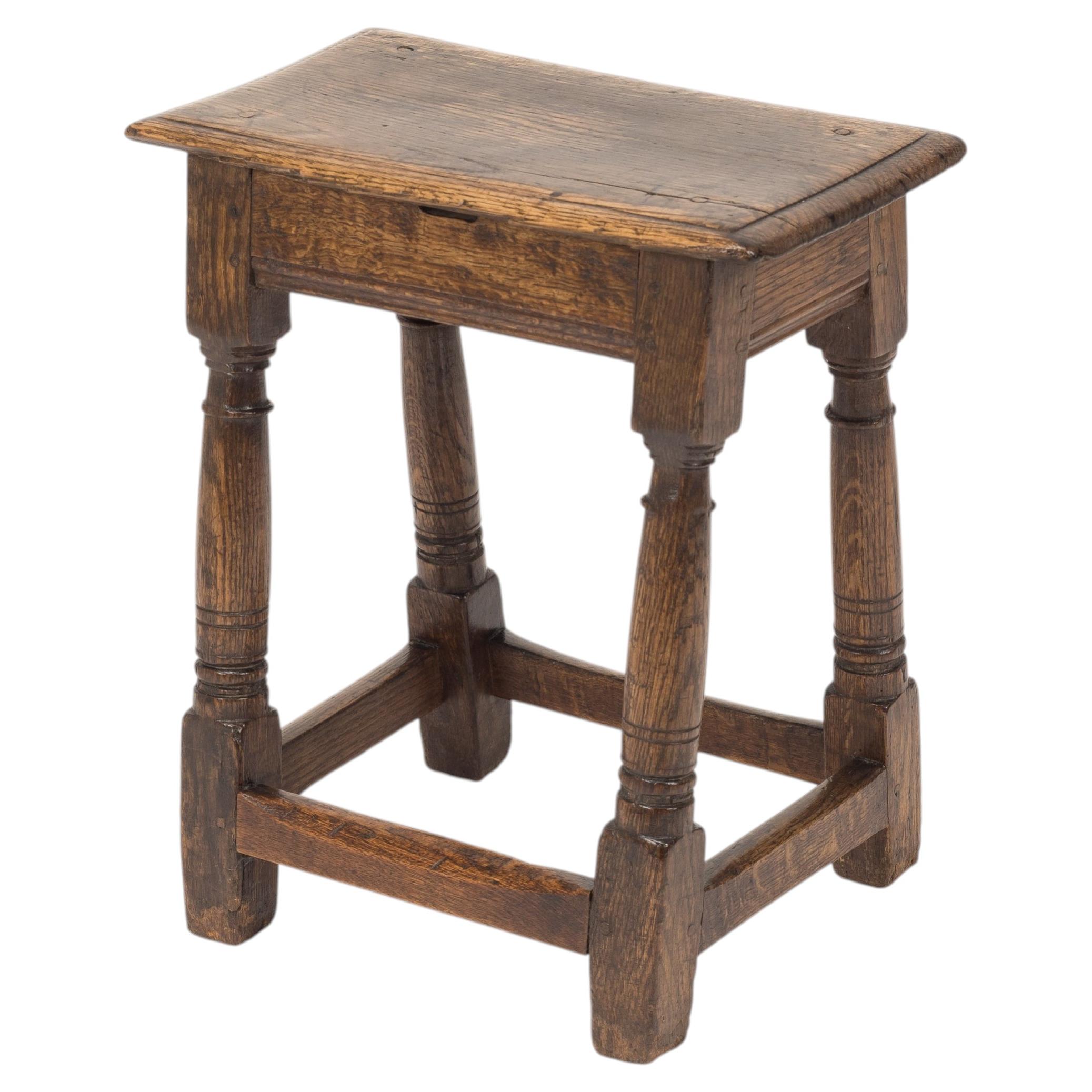 Original Late 17th / Early 18th Century English Oak Joint Stool, c.1680–1720