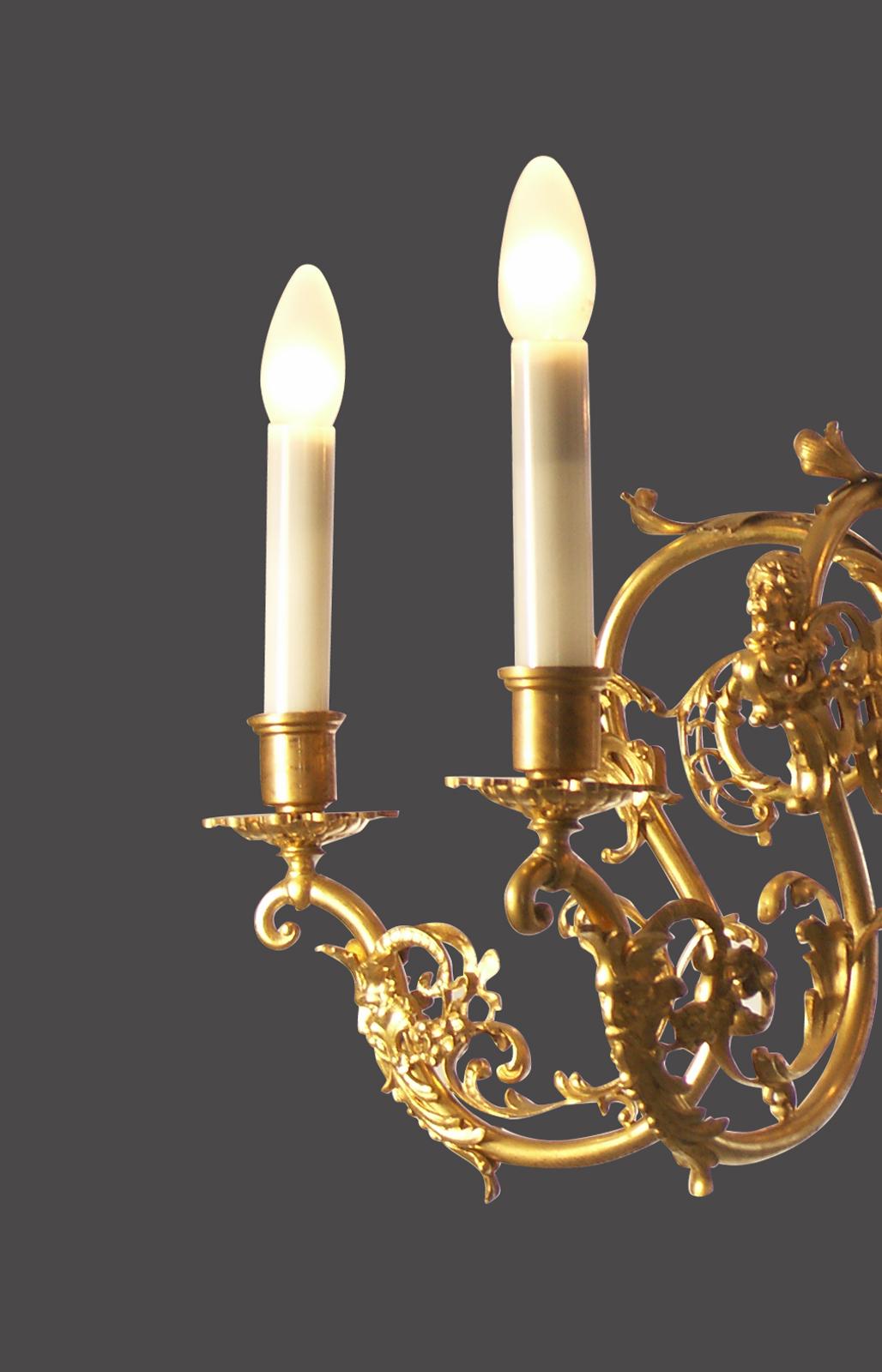 Hand-Crafted Original Late 19th Century Historistic Parlor Chandelier, Ceramic / Bronze For Sale