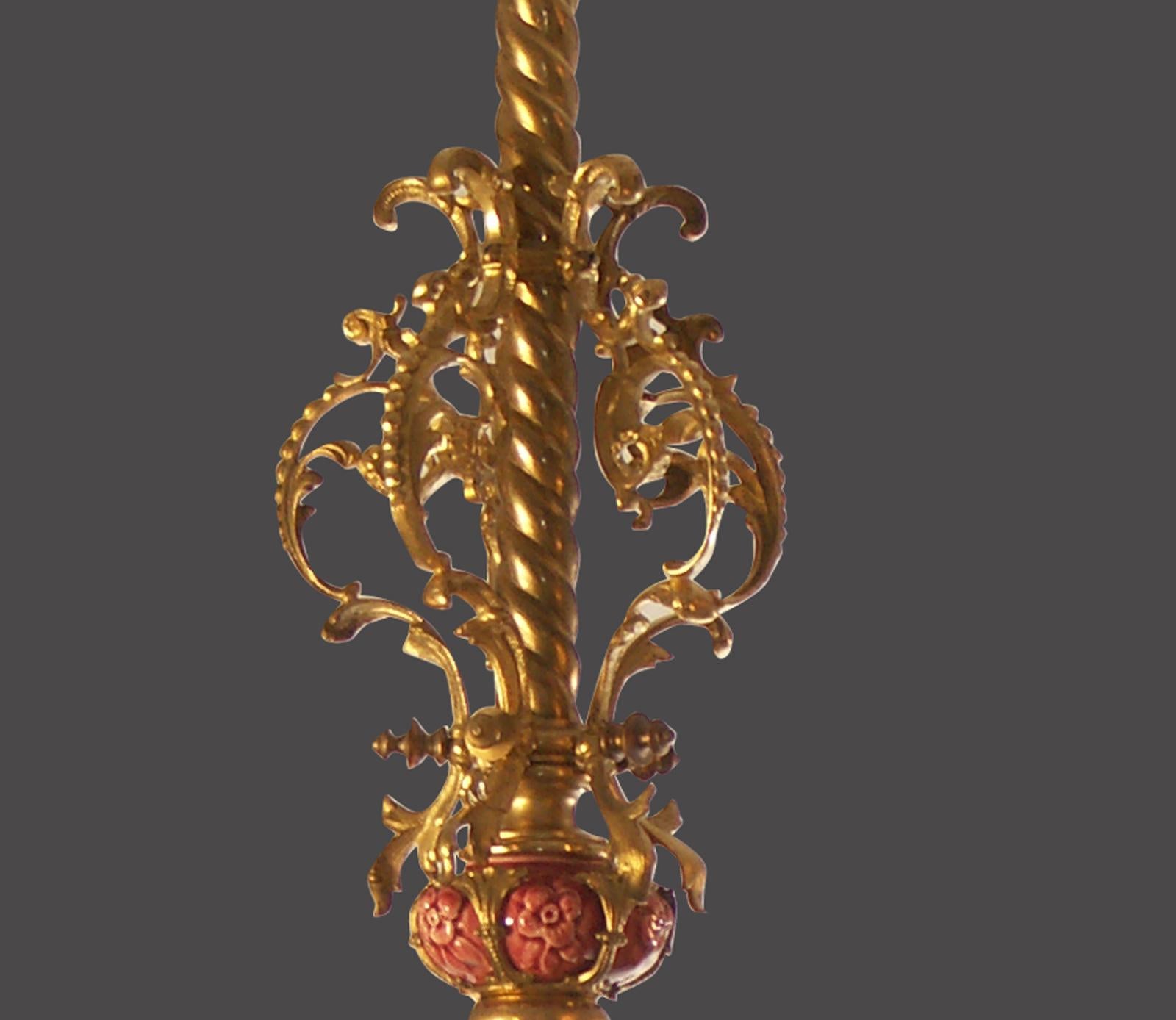 Original Late 19th Century Historistic Parlor Chandelier, Ceramic / Bronze In Excellent Condition For Sale In Vienna, AT