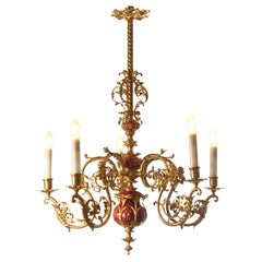 Historischer Parlor-Kronleuchter des späten 19. Jahrhunderts, Keramik / Bronze