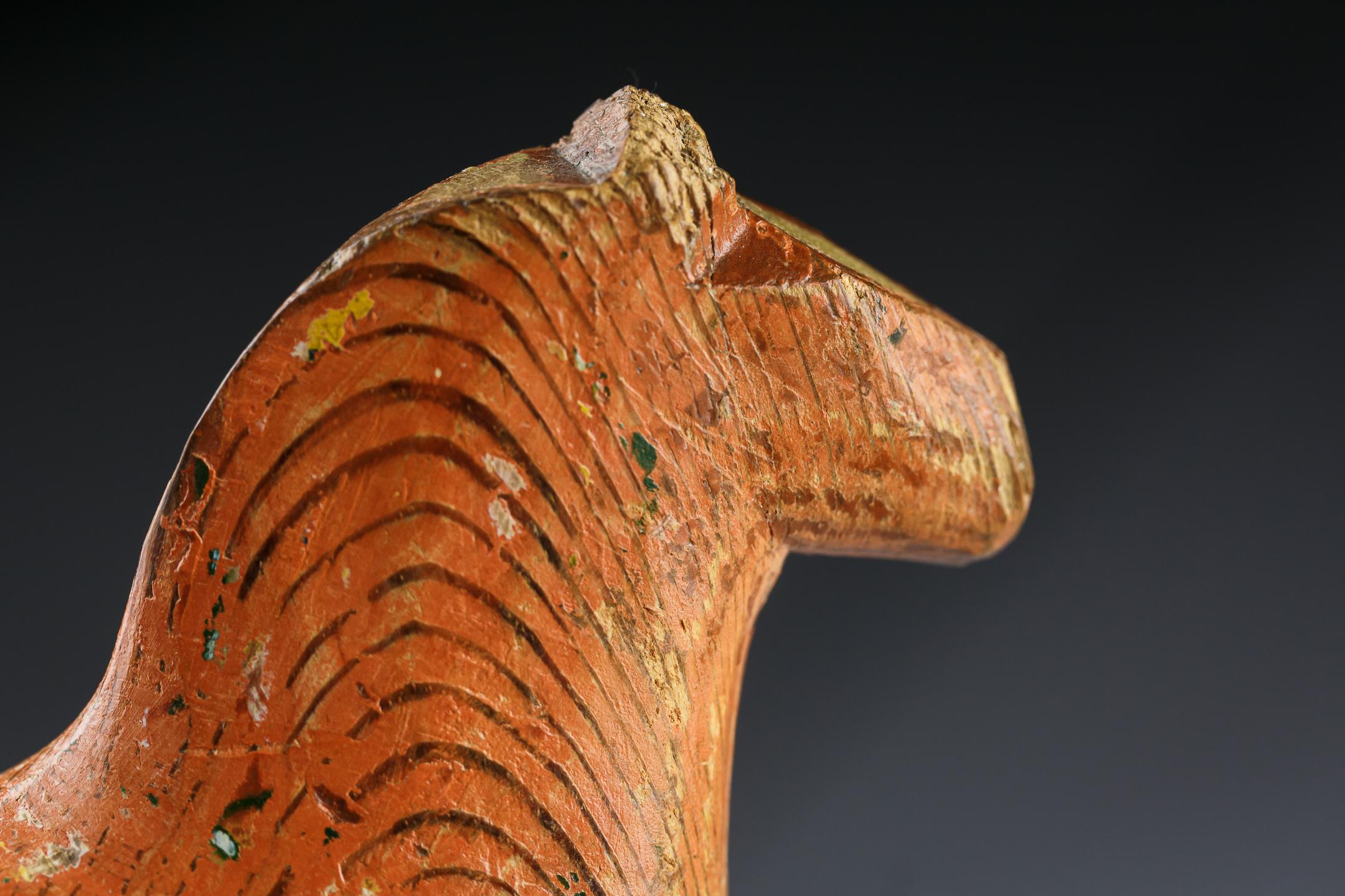 Original Late 19th Century Primitive Carved Wood Dala Horse 7