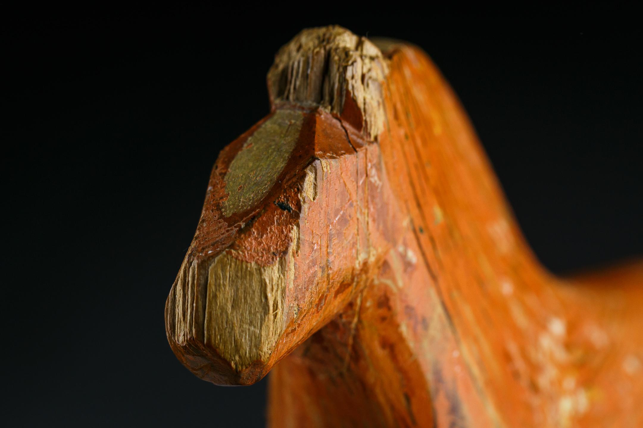 Original Late 19th Century Primitive Carved Wood Dala Horse 9