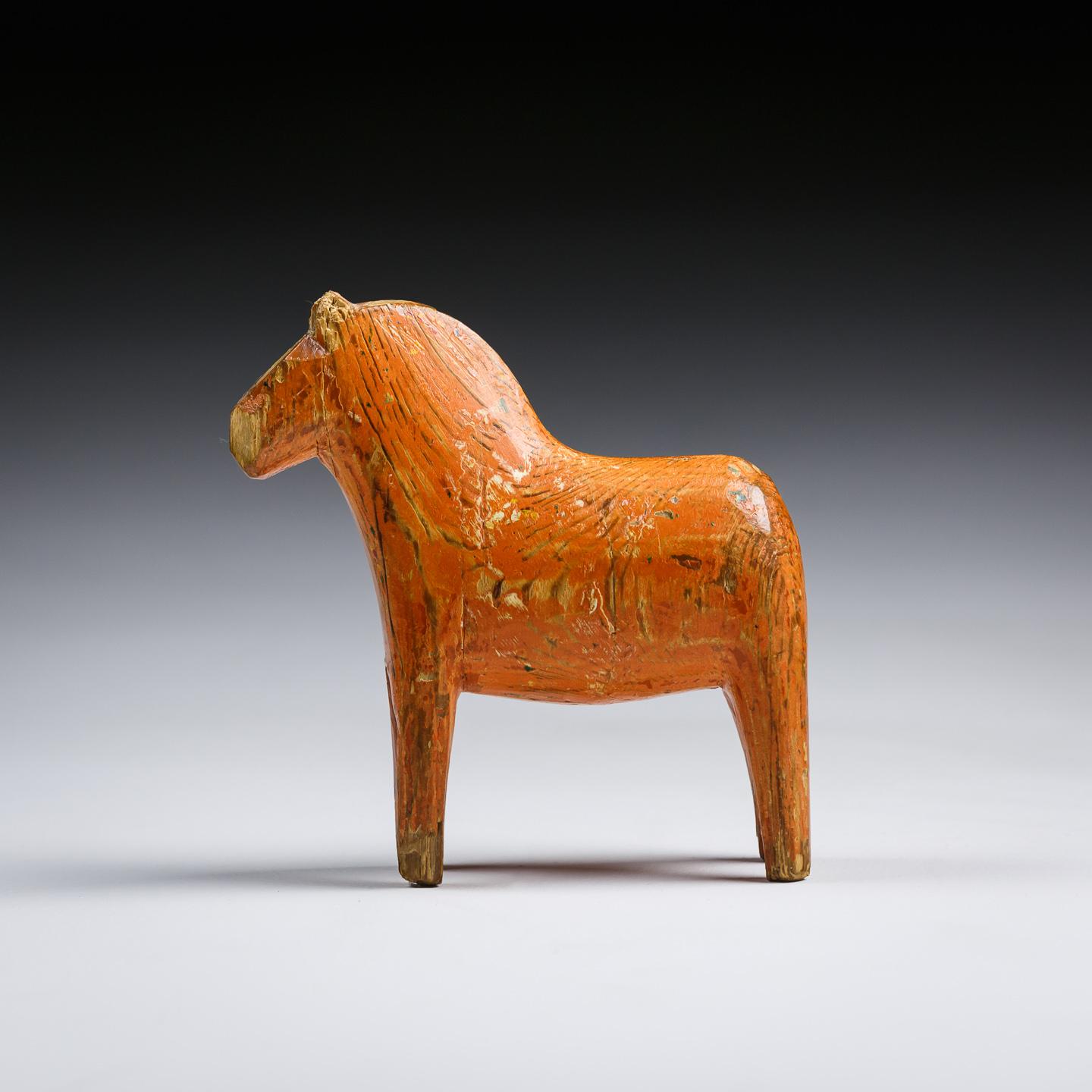 Original Late 19th Century Primitive Carved Wood Dala Horse In Distressed Condition In Pease pottage, West Sussex