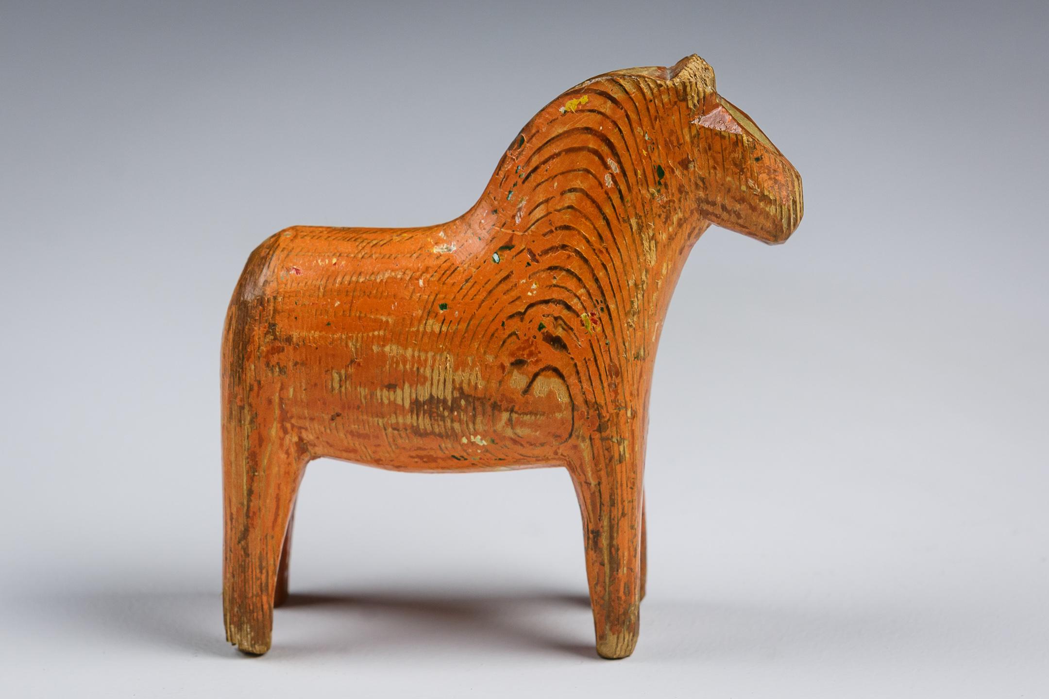 Original Late 19th Century Primitive Carved Wood Dala Horse 5