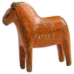 Original Late 19th Century Primitive Carved Wood Dala Horse