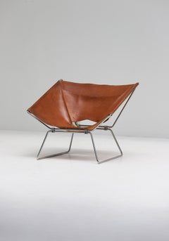 Fauteuil « Ap-14 Anneau » en cuir d'origine, conçu par Pierre Paulin pour A. Polak, années 1950