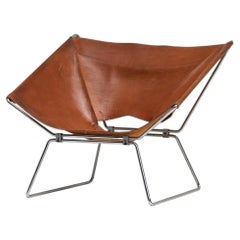 Fauteuil « Ap-14 Anneau » en cuir d'origine, conçu par Pierre Paulin pour A. Polak, années 1950