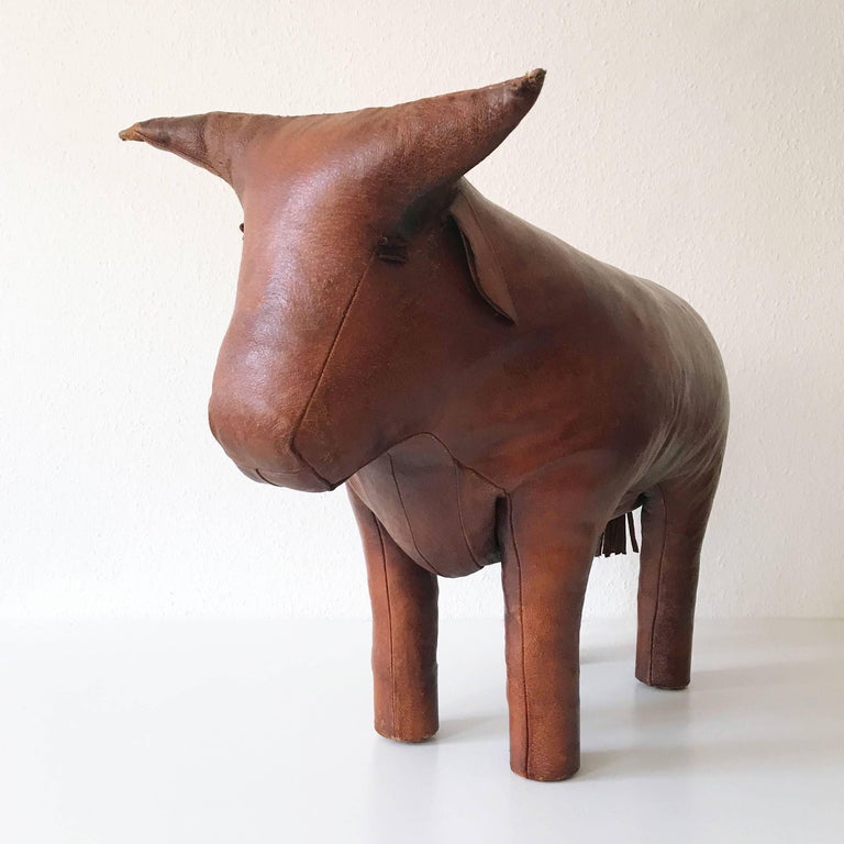 Original Leather Bull Footstool or Ottoman by Dimitri Omersa, 1960s ...