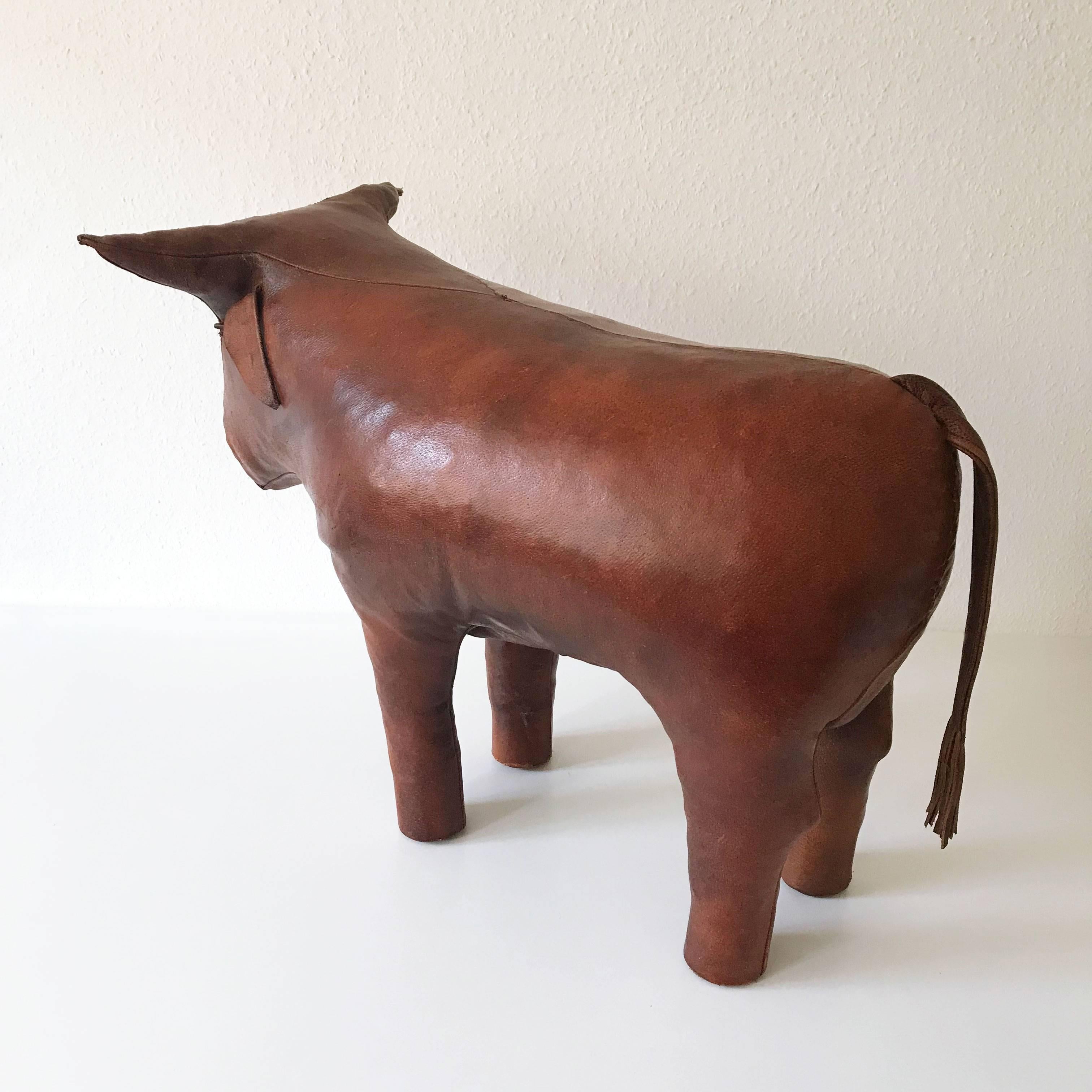Original Leather Bull Footstool or Ottoman by Dimitri Omersa, 1960s, England In Good Condition In Munich, DE