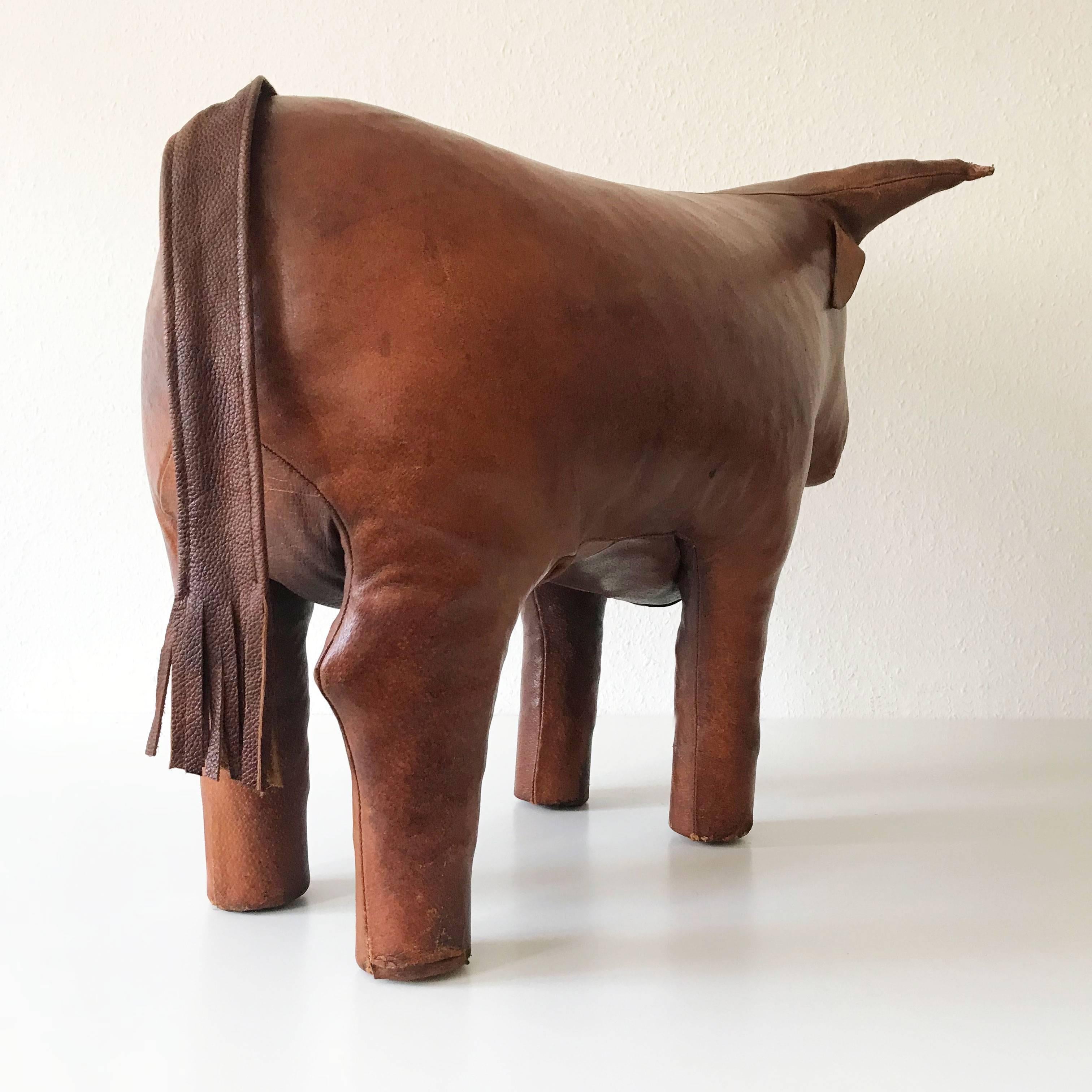 Mid-20th Century Original Leather Bull Footstool or Ottoman by Dimitri Omersa, 1960s, England