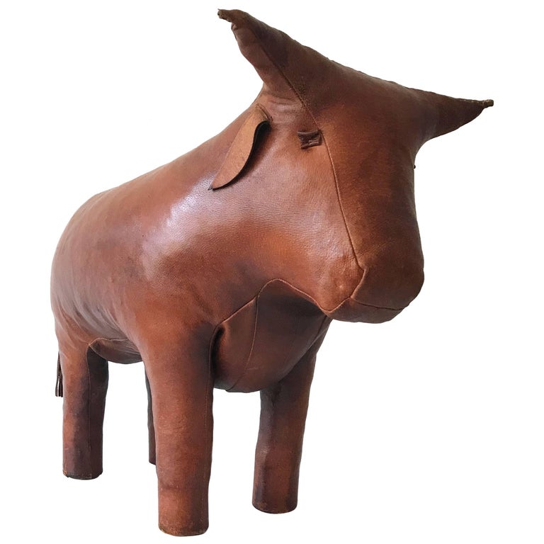 Original Leather Bull Footstool or Ottoman by Dimitri Omersa, 1960s ...
