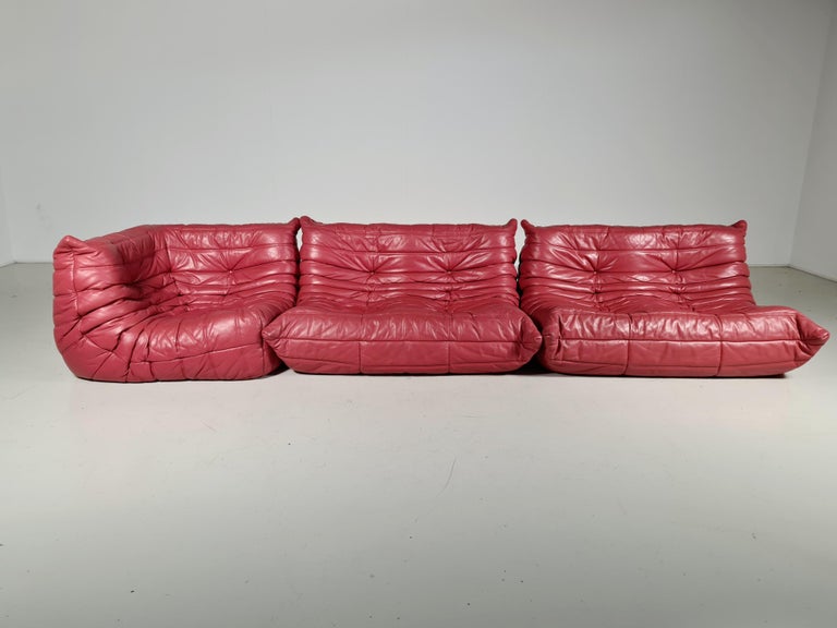 Mid-Century Modern Original Leather Togo sectionral Sofa by Michel Ducaroy for Ligne Roset, 1970s