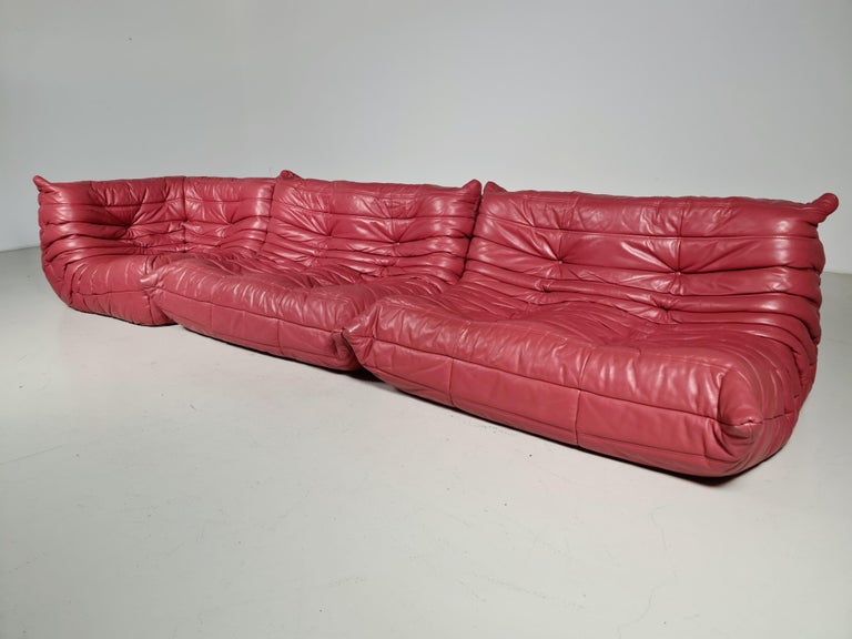 European Original Leather Togo sectionral Sofa by Michel Ducaroy for Ligne Roset, 1970s
