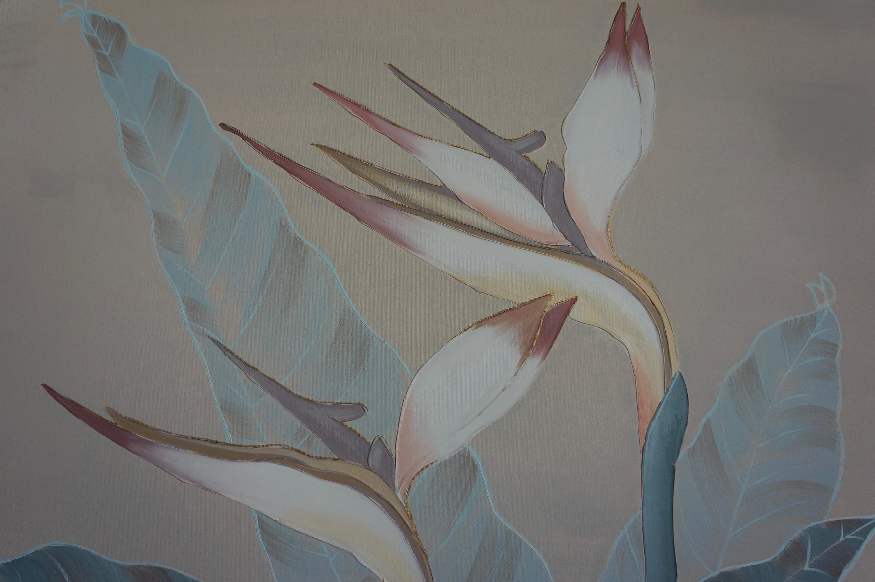 American Original Lee Reynolds Floral Birds of Paradise Oil On Canvas Painting For Sale
