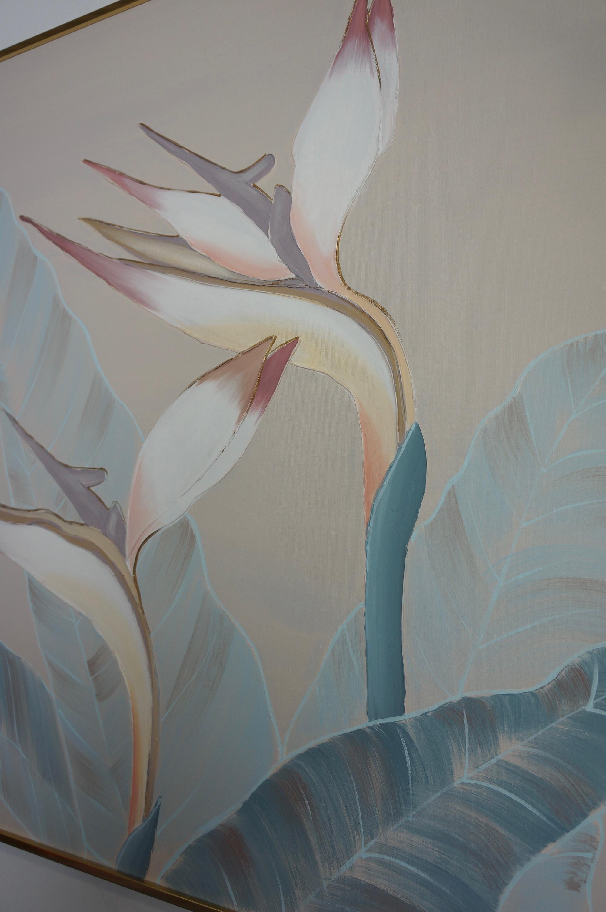 Original Lee Reynolds Floral Birds of Paradise Oil On Canvas Painting In Good Condition For Sale In Toronto, ON