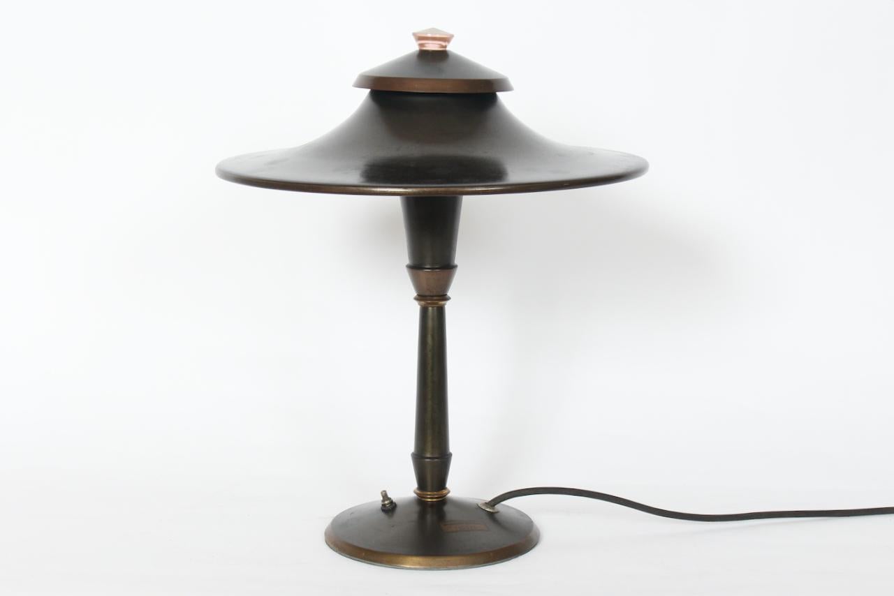 Streamlined Moderne Original Leroy C. Doane Brass Desk Lamp, circa 1931 For Sale