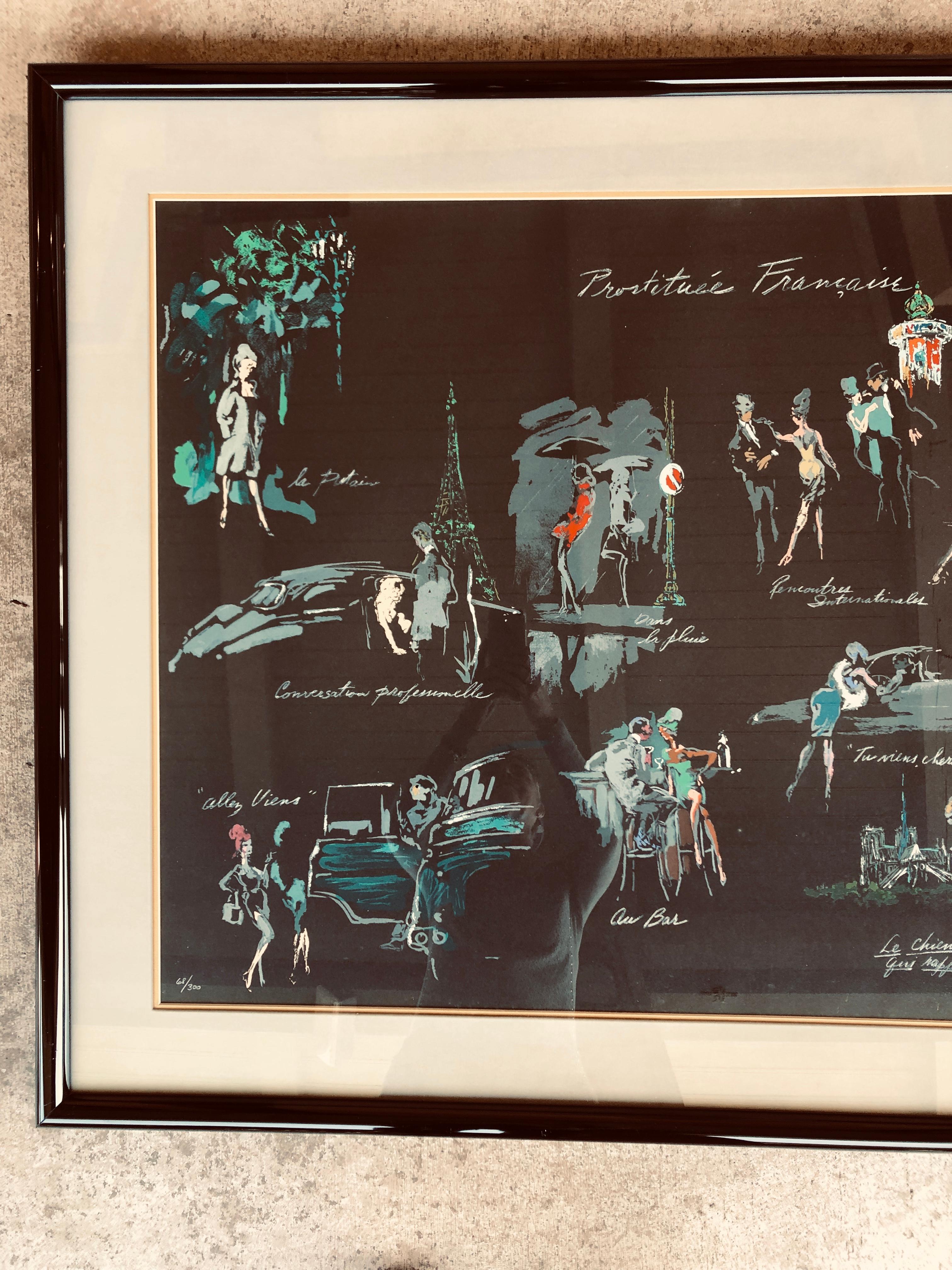 Fin du 20e siècle Lithographie « Prostituée Française » signée LeRoy Neiman La Nuit De Paris en vente