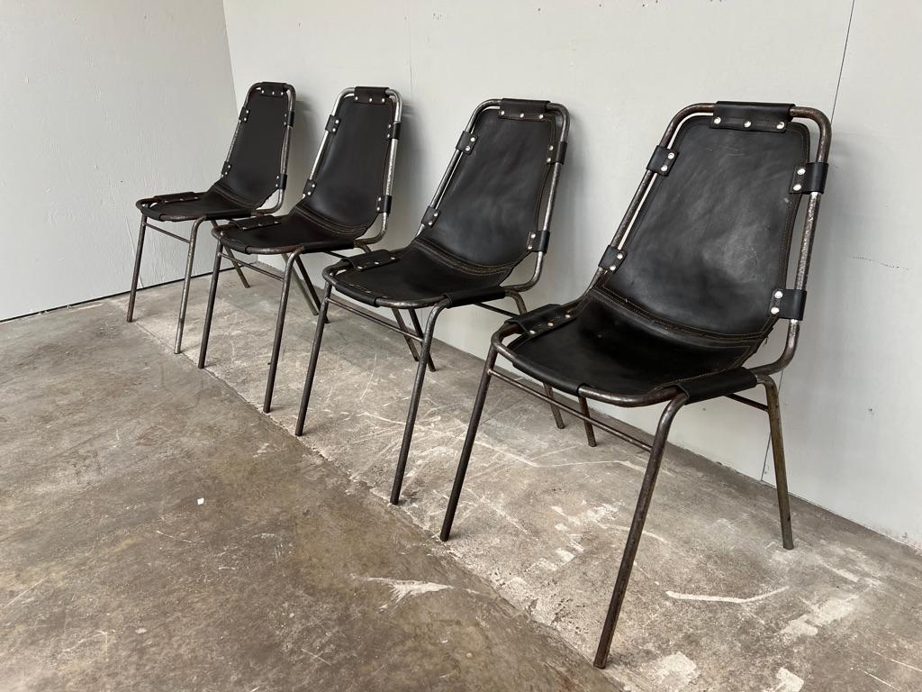 4 Original Les Arcs Vintage Architectural Dining Chairs Charlotte Perriand 1960s In Good Condition For Sale In Markington, GB