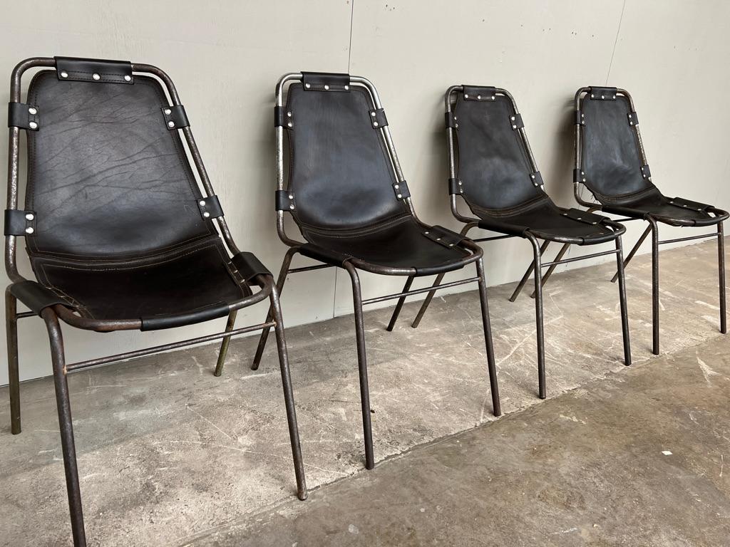 4 Original Les Arcs Vintage Architectural Dining Chairs Charlotte Perriand 1960s For Sale 4