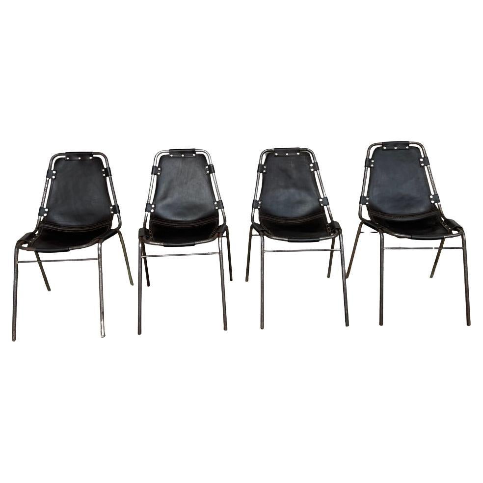 4 Original Les Arcs Vintage Architectural Dining Chairs Charlotte Perriand 1960s For Sale