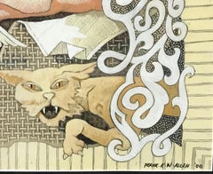 Original 'L'homme L'oie L'oiseau Le Chat' Figurative Fantasy Painting