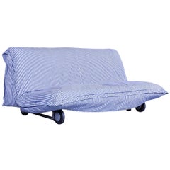 Original Ligne Roset Cloth Sleeping Couch Blue White Two-Seat Function Original Ligne Roset Cloth Sleeping Couch Blue White Two-Seat Function