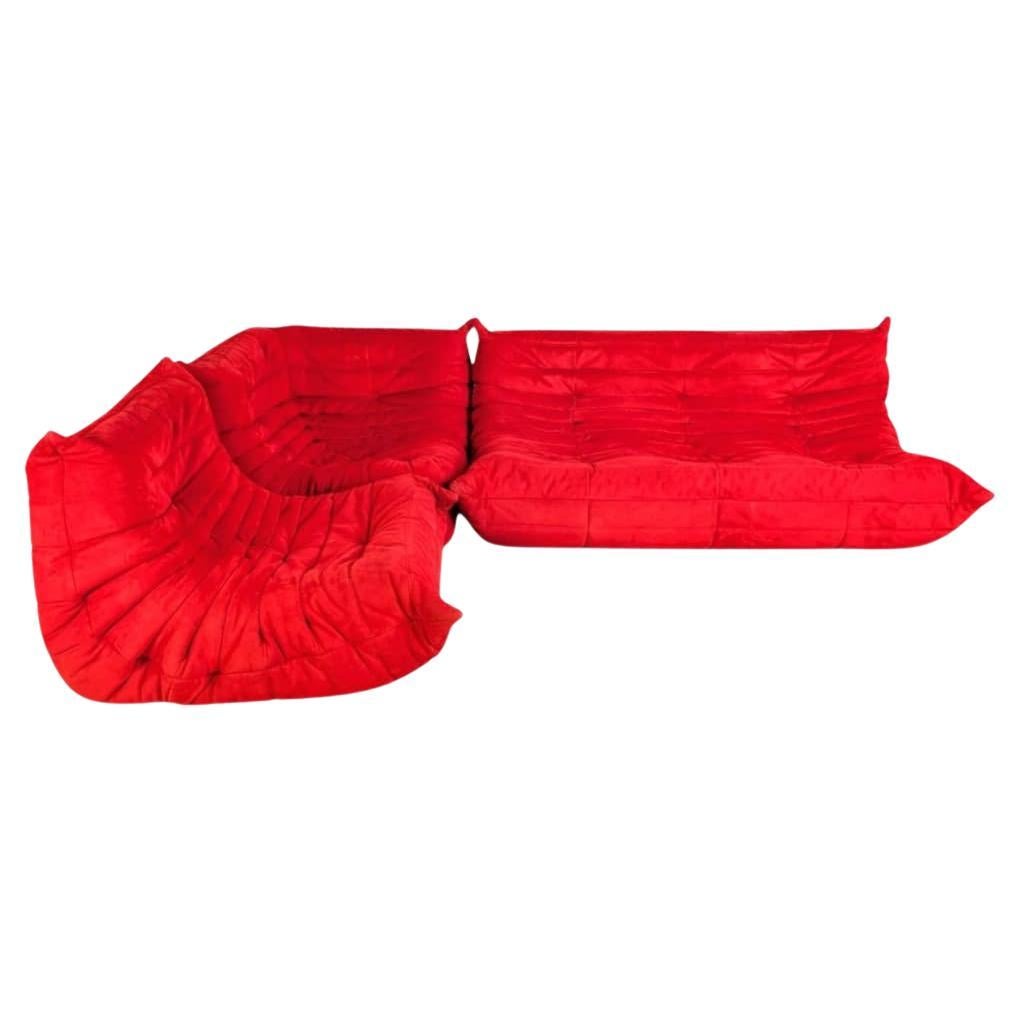 Original Ligne Roset Ecksofa Togo Couch Ducaroy Wildleder rot