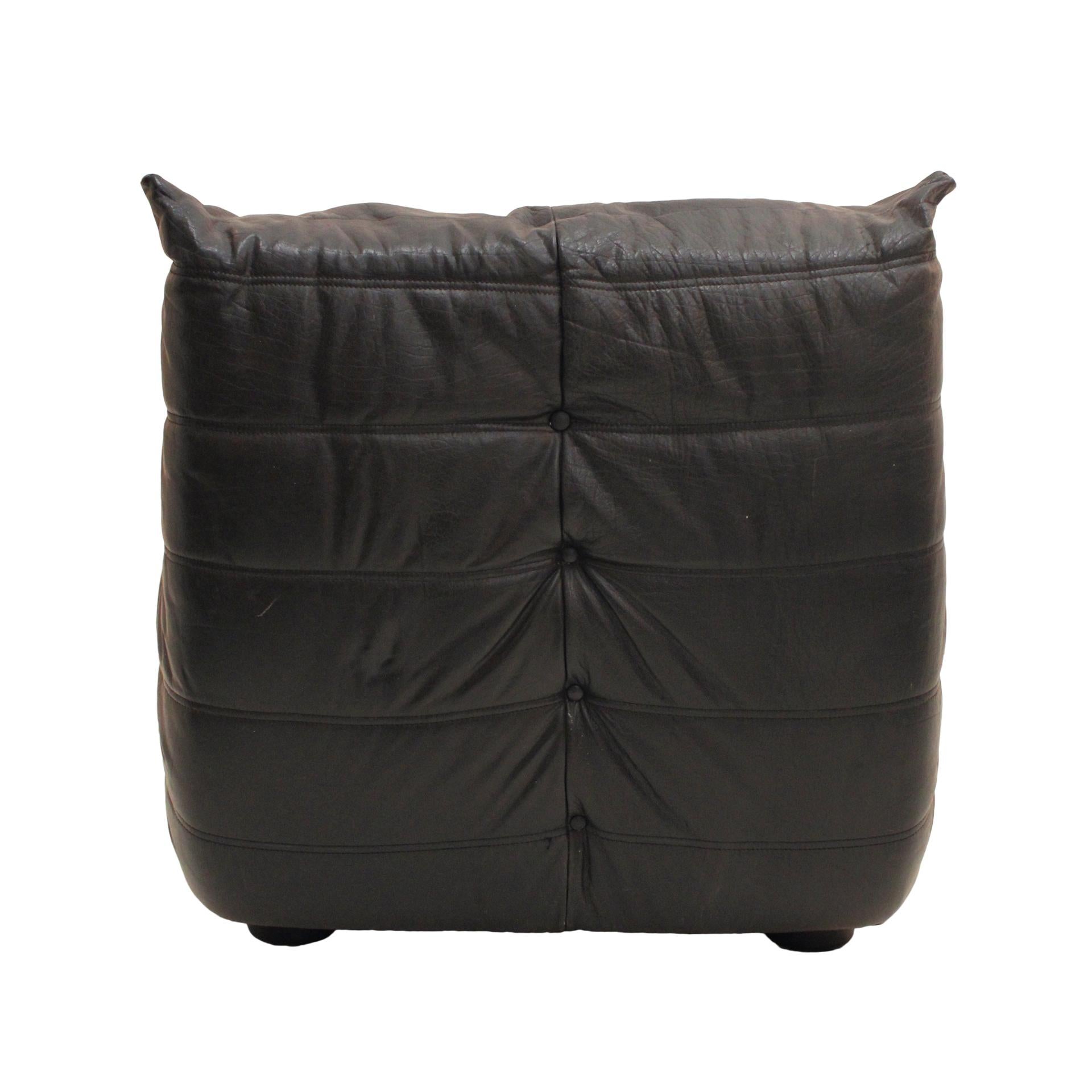 Original Ligne Roset Togo Black Leather Lounge Chair Designed by Michel Ducaroy 1