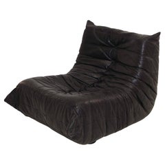 Original Ligne Roset Togo Black Leather Lounge Chair Designed by Michel Ducaroy