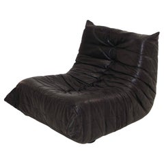 Original Ligne Roset Togo Chaise longue en cuir noir Conçu par Michel Ducaroy